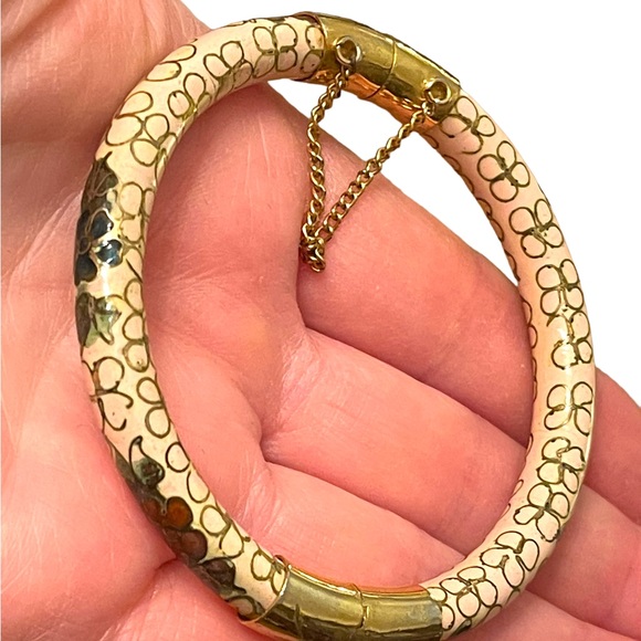 Vintage gold finish cloissone hand painted Chinese bracelet peach - Picture 6 of 9